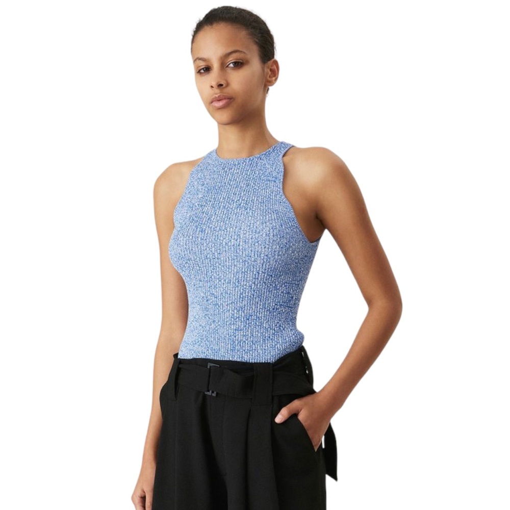 Ganni Blue Heathered Knit Tank Top